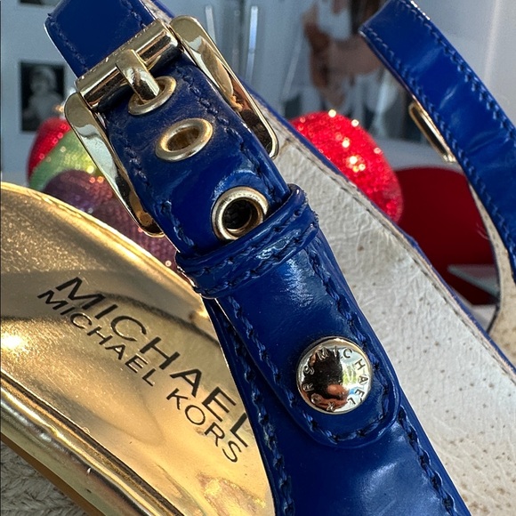 Michael Kors Royal Blue Platform Sandals Woven Heel size 7 - Picture 9 of 9